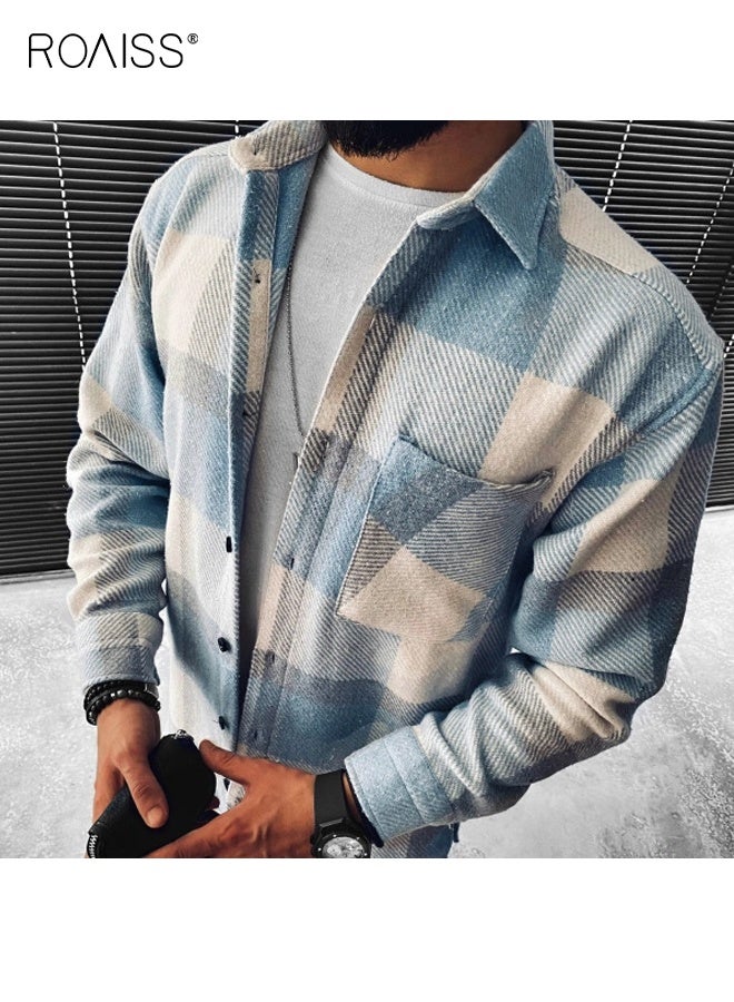 رويس قميص رجالي من الصوف الثقيل بأكمام طويلة وقميص منقوش من الفلانيل وأزرار وربطة عنق وأكمام طويلة وقميص رجالي كاجوال عصري وإصدار فضفاض للرجال للعمل والمكتب - Image 1