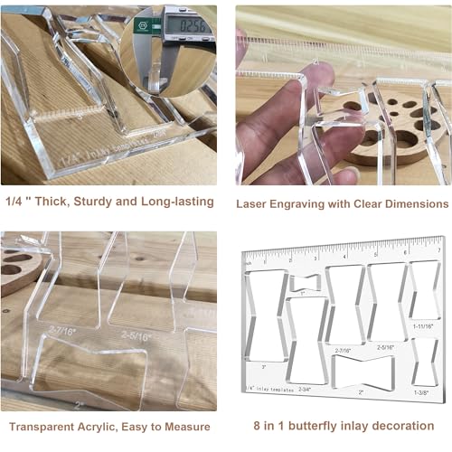 Hecfu 8 in 1 Router Template for Woodworking, Router Jig Bowtie Template for Woodworking, Bowtie Router Template Jig Kit, Butterfly Inlay Template Decorative - Image 3
