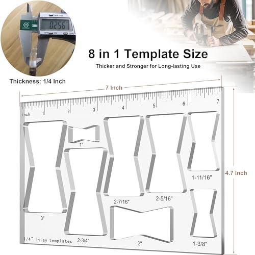 Hecfu 8 in 1 Router Template for Woodworking, Router Jig Bowtie Template for Woodworking, Bowtie Router Template Jig Kit, Butterfly Inlay Template Decorative - Image 2