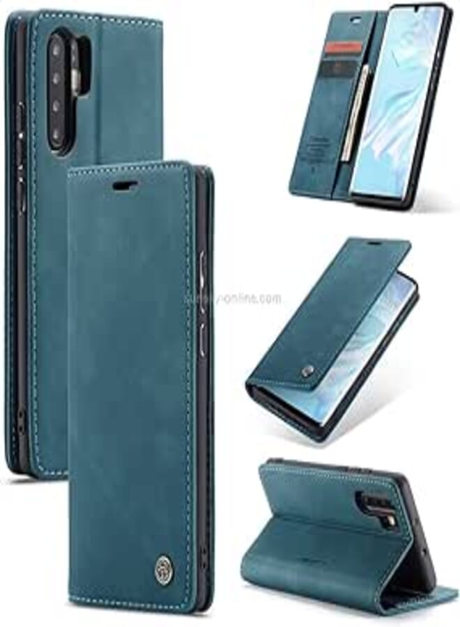 Compatible with Huawei P30 Pro Case Premium PU Leather Flip Cover Magnetic Card Slot and Functional Holder Compatible with Huawei P30 Pro (Blue)