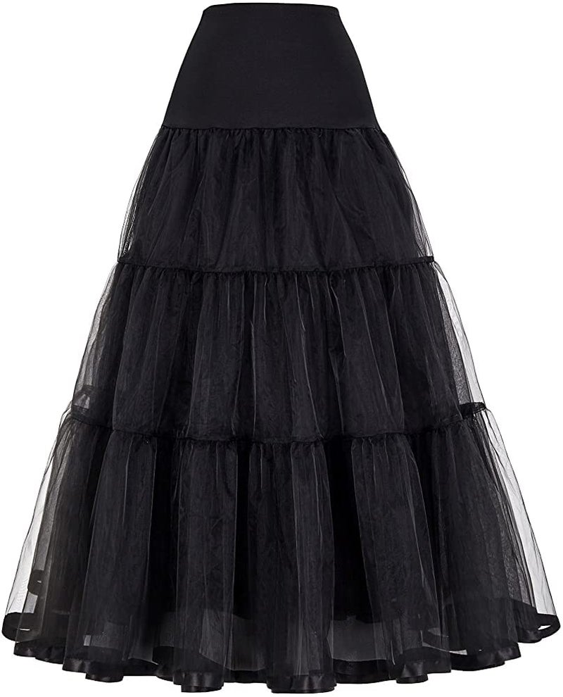 PINK WINGS Women's Ankle Length Cancan Underskirt Petticoats Hardnet (Small, Black) - Image 1