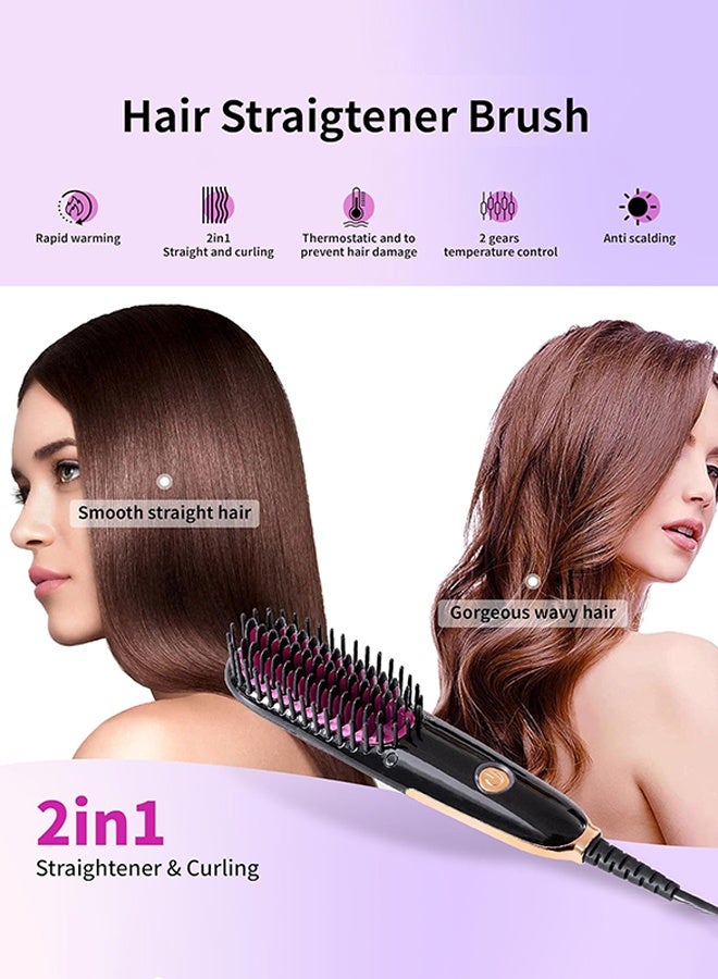 مشط فرد الشعر الصغير، فرشاة فرد الشعر مقاس 7 بوصات، مريحة للسفر، مناسبة للشعر المستقيم، مضادة للكهرباء الساكنة، مشط تسخين أسود وردي - Image 2