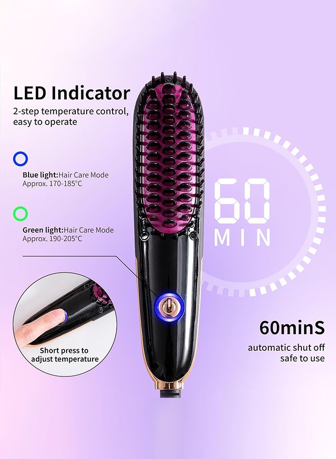 مشط فرد الشعر الصغير، فرشاة فرد الشعر مقاس 7 بوصات، مريحة للسفر، مناسبة للشعر المستقيم، مضادة للكهرباء الساكنة، مشط تسخين أسود وردي - Image 3