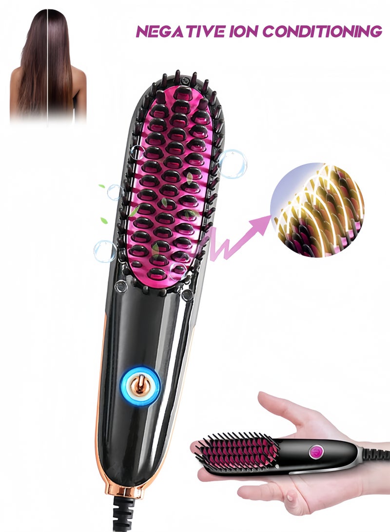 مشط فرد الشعر الصغير، فرشاة فرد الشعر مقاس 7 بوصات، مريحة للسفر، مناسبة للشعر المستقيم، مضادة للكهرباء الساكنة، مشط تسخين أسود وردي - Image 1