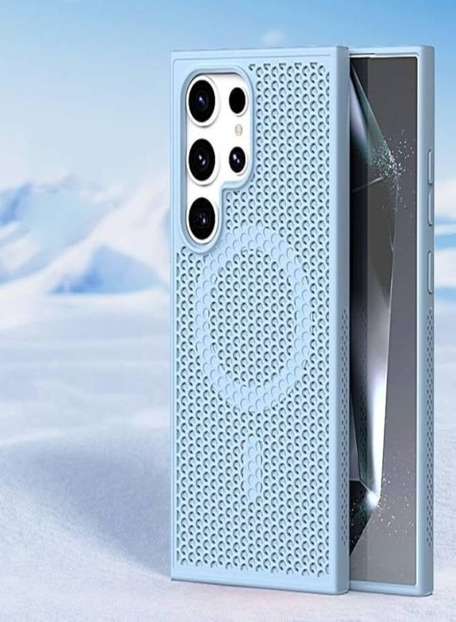 AROAQ Luxury Magnetic Mesh Heat Dissipation Phone Case for Samsung Galaxy S25 S24 S23 S22 Ultra Plus S 24 23 22 S24Ultra Anti-Drop Cooling Phone Cases, For Magsafe Charge Cover (Sky Blue) - Image 1