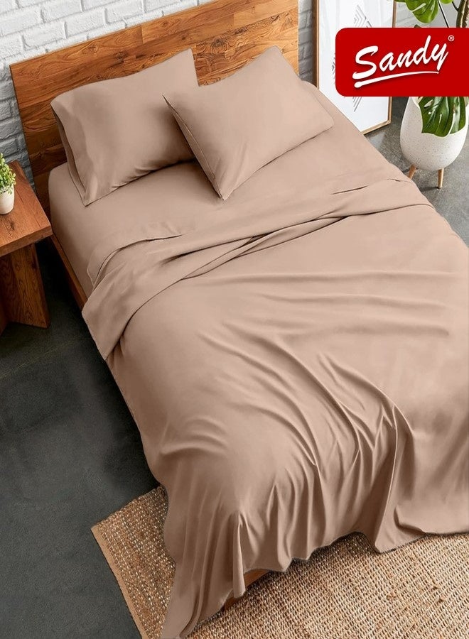 ساندي طقم شراشف سرير ساندي فاخر بجودة الفنادق شرشف مسطح وشرشف مطاط مع أغطية وسائد، طقم من أربعة قطع، شديد النعومة وجيد التهوية وبارد, مقاس نفر ونص دبل (205 × 243 سم & 140 × 200 +30 سم), توسكاني - Image 1
