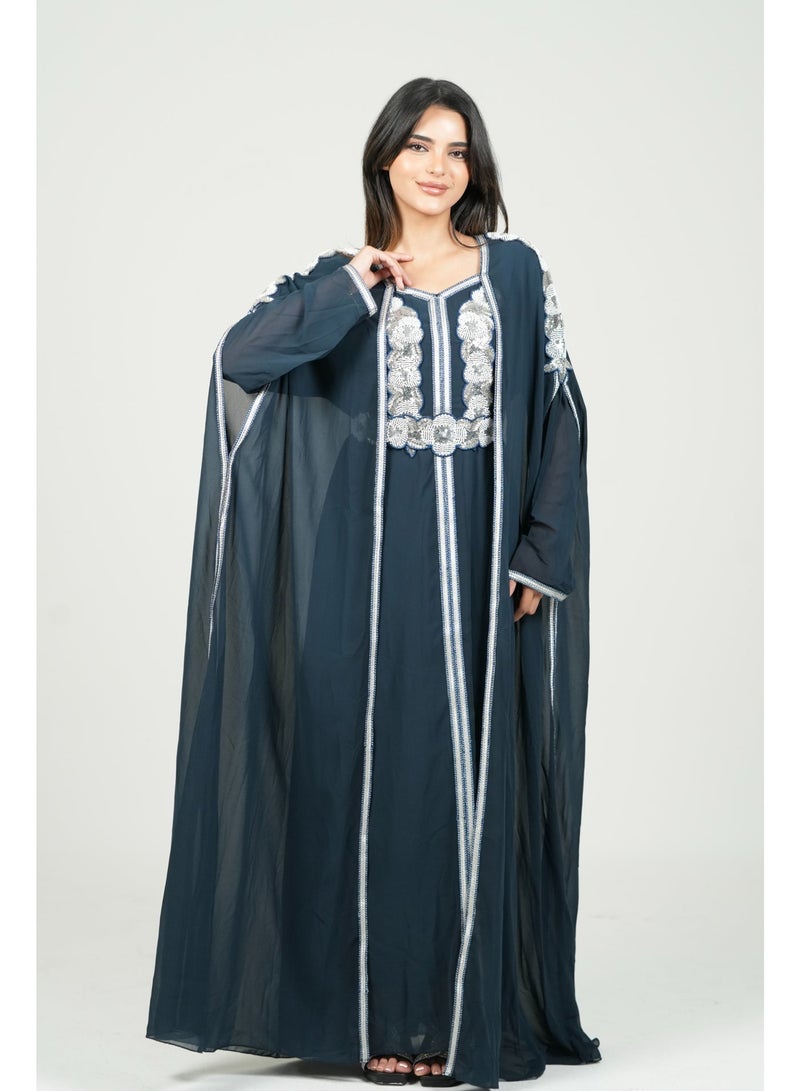 البنت الشرقية قفطان مغربي مطرز فستان مع حزام على الخسر - Image 1