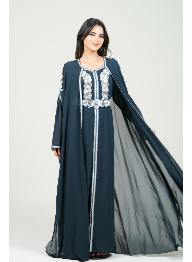 البنت الشرقية قفطان مغربي مطرز فستان مع حزام على الخسر - Image 2