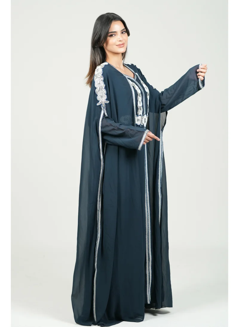 AL BENT AL SHARQIEH NAVY BLUE embroidered kaftan dress jalabia for Women | Best Price UAE