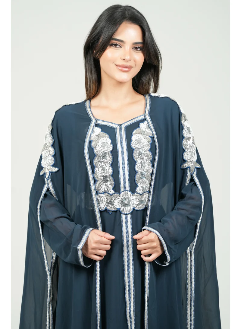 AL BENT AL SHARQIEH NAVY BLUE embroidered kaftan dress jalabia for Women | Best Price UAE