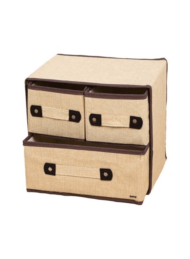 منظم تخزين قماش بثلاثة أدراج - وحدة تخزين قابلة للطي للخزانة والرفوف، منظم أدراج موفر للمساحة للملابس والجوارب واللوازم المكتبية والتنظيم المنزلي - بيج - Image 2