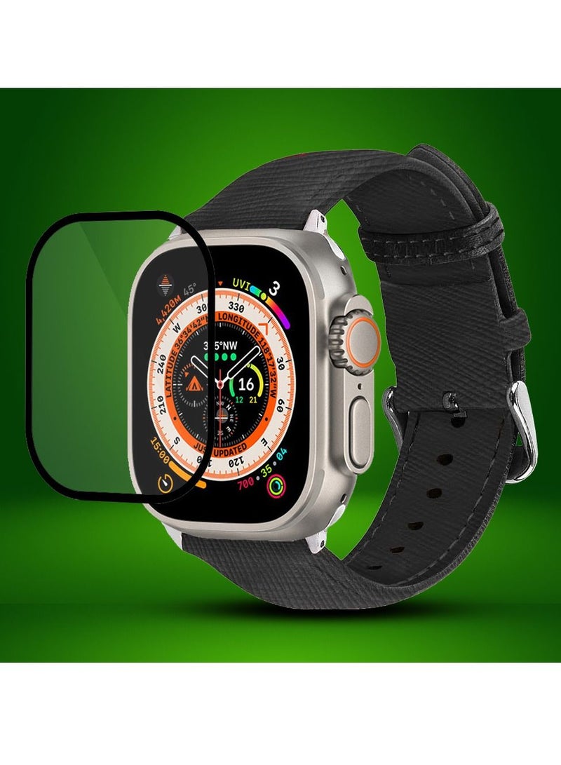 CATANES 2 Packs For Apple Watch Band 49mm Leather Band Buckle Strap Wristband and 3D Screen Protector Grey - Image 2