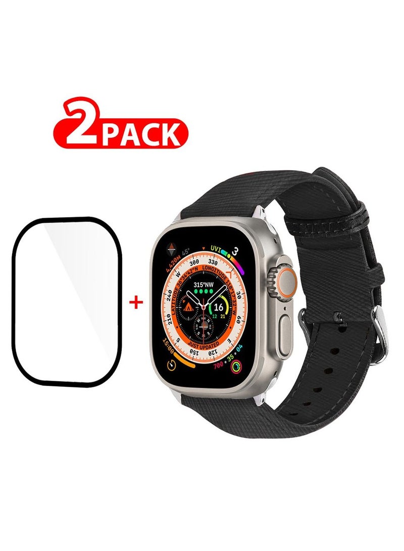 CATANES 2 Packs For Apple Watch Band 49mm Leather Band Buckle Strap Wristband and 3D Screen Protector Grey - Image 1