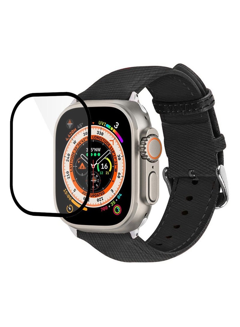 CATANES 2 Packs For Apple Watch Band 49mm Leather Band Buckle Strap Wristband and 3D Screen Protector Grey - Image 3