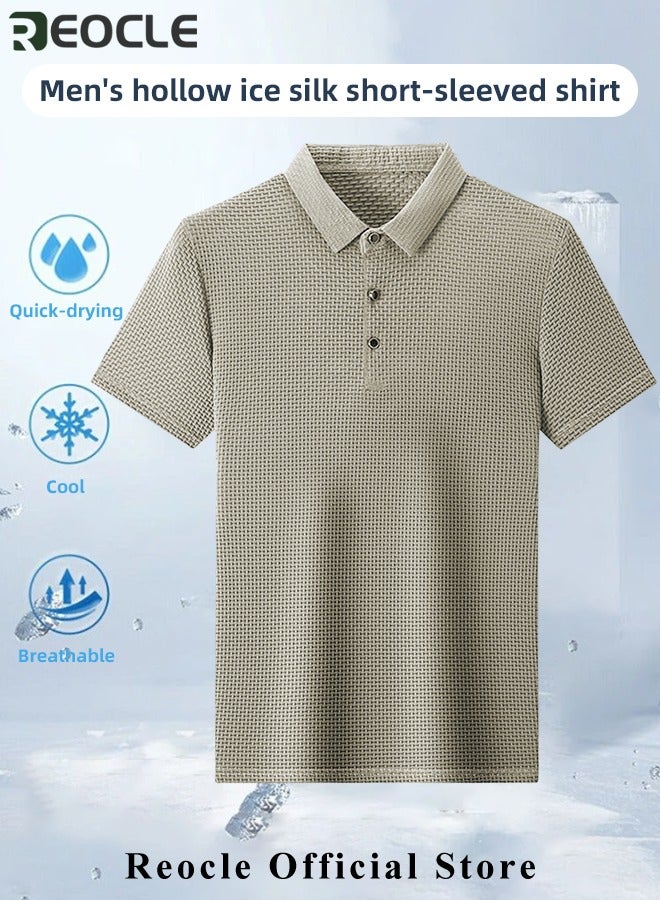 REOCLE Men's Polo Shirt Mesh Ice Silk Short-sleeved T-shirt Short Sleeve Sports Golf Tennis T-Shirt Casual Collared Summer Shirt Classic Polo Shirt  - Image 3