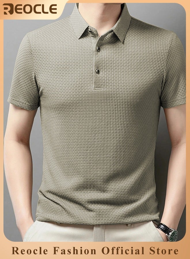 REOCLE Men's Polo Shirt Mesh Ice Silk Short-sleeved T-shirt Short Sleeve Sports Golf Tennis T-Shirt Casual Collared Summer Shirt Classic Polo Shirt  - Image 1