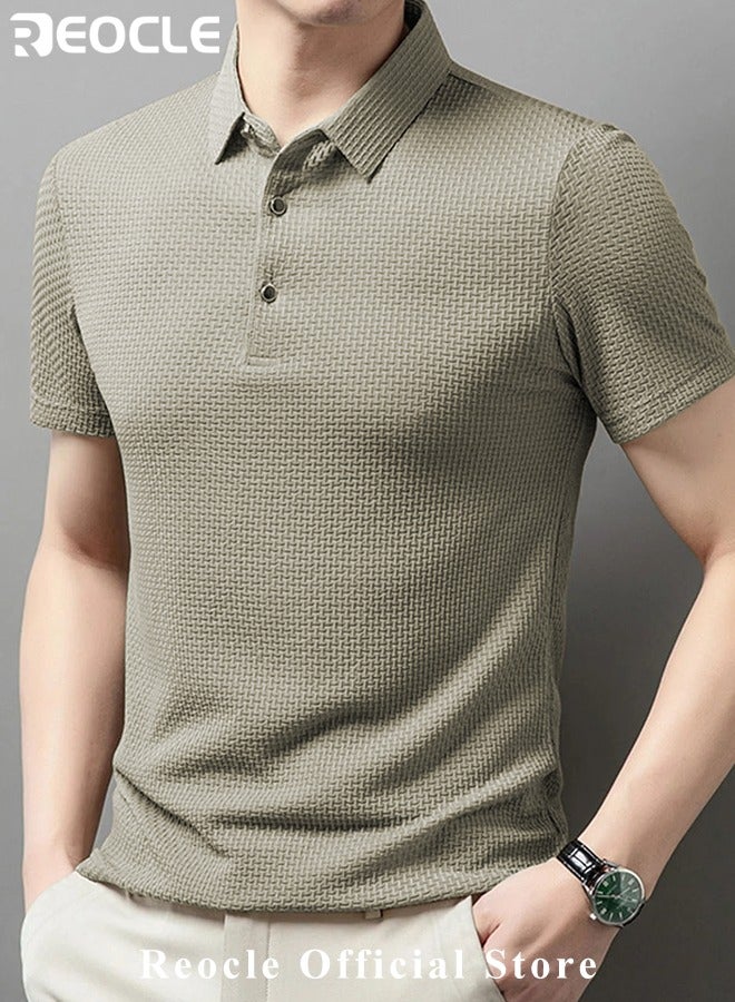 REOCLE Men's Polo Shirt Mesh Ice Silk Short-sleeved T-shirt Short Sleeve Sports Golf Tennis T-Shirt Casual Collared Summer Shirt Classic Polo Shirt  - Image 2