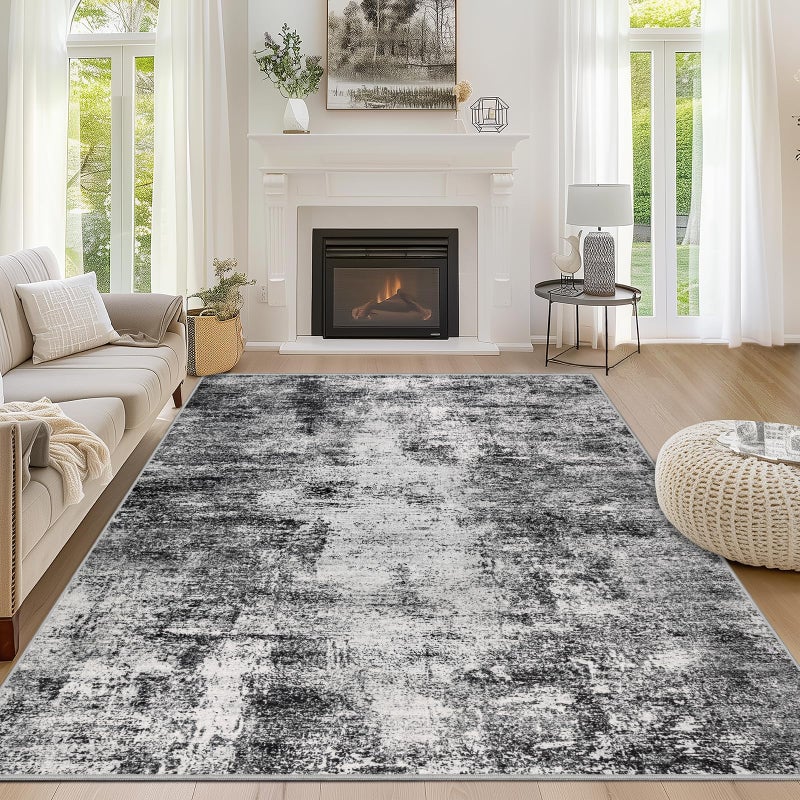 Capslpad 5x7 Abstract Area Rug, Non-Slip Washable Foldable Rug, Low Pile Ultra Soft Non-Shedding, Modern Black Stain Resistant Large Rug for Living Room, Bedroom, Office, Dining, Room - Image 1