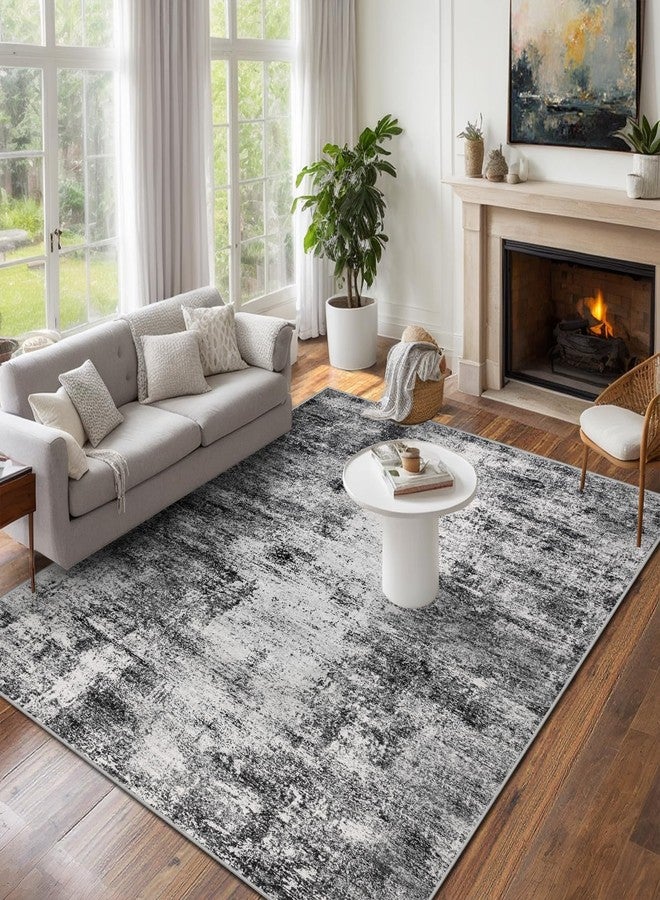Capslpad 5x7 Abstract Area Rug, Non-Slip Washable Foldable Rug, Low Pile Ultra Soft Non-Shedding, Modern Black Stain Resistant Large Rug for Living Room, Bedroom, Office, Dining, Room - Image 3