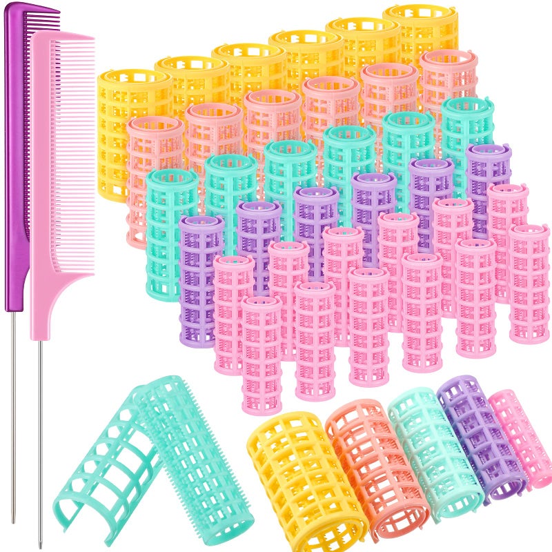 WILLBOND 36 Pieces Plastic Hair Roller 5 Sizes Curlers Self Grip No Heat Rollers with 2 Pieces Steel Pintail Combs for Short Long Hair Salon Barber Hairdressing Styling ToolsBright Colors