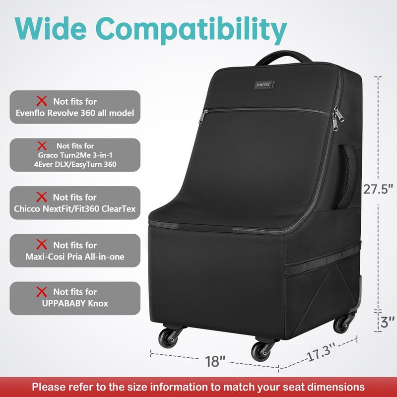 YOREPEK Padded Car Seat Travel Bag for Airplane with Wheels,Heavy Duty Carseat Bags for Air Travel,Rolling Airport Gate Check Bag,Travel Car Seat Backpack with Extra Storage for Baby Travel Essentails - Image 4