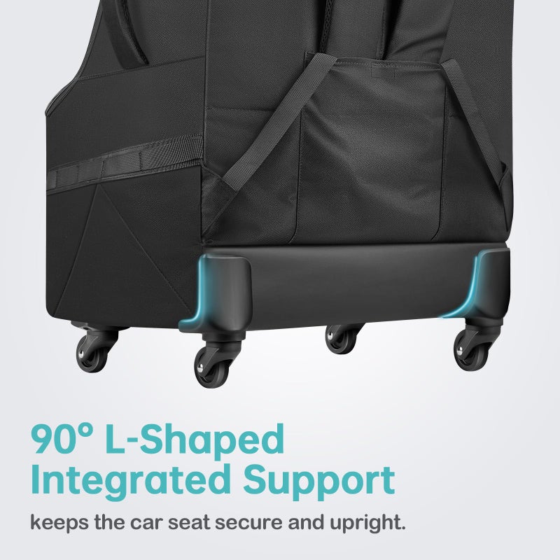 YOREPEK Padded Car Seat Travel Bag for Airplane with Wheels,Heavy Duty Carseat Bags for Air Travel,Rolling Airport Gate Check Bag,Travel Car Seat Backpack with Extra Storage for Baby Travel Essentails - Image 3