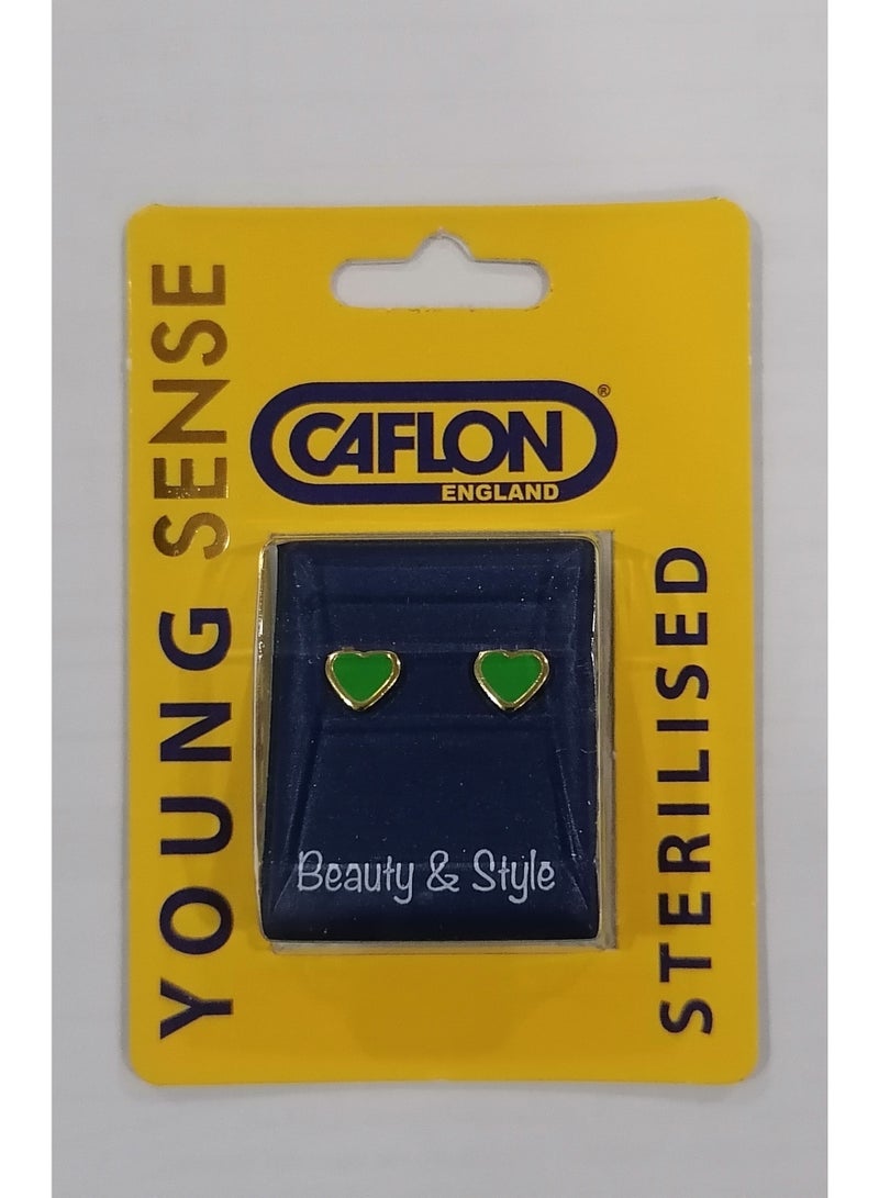 Caflon Sterilised Earrings for sensetive ears (Green heart with Gold frame)