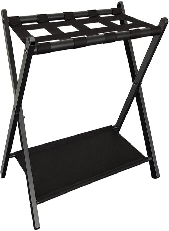 Queension Folding Luggage Rack Stand with Shelf for Guest Room, Foldable Metal Suitcase Storage Caddy Holder for Bedroom Hotel Essentials, Black, 1pack - Image 1