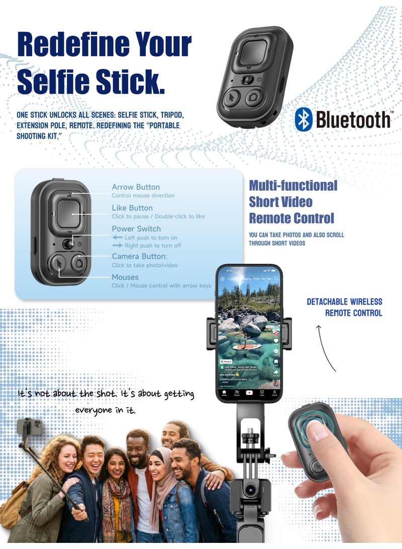 ZONIX AI Tracking Gimbal Quadrapod with Auto-Follow, Gesture Control & Anti-Shake Handle, Detachable Design Extends to 1635mm, Heavy-Duty Aluminium Stand with Selfie Stick & Multi-Function Bluetooth Remote for Phone/Camera (1/4" Mount) - Image 5