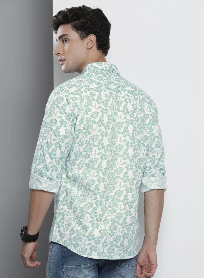 The Indian Garage Co Men Slim Fit Graphic Print Full Sleeves Spread Collar Casual Shirt