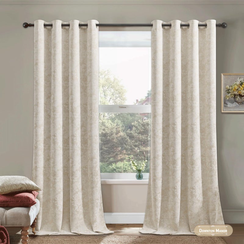 Beauoop Beige Floral Jacquard Blackout Curtains 63 Inches Long 2 Panels for Bedroom Living Room Taupe Flower Chenille Room Darkening Thermal Insulated Soundproof Grommet Window Treatments Drapes 52x63 - Image 4