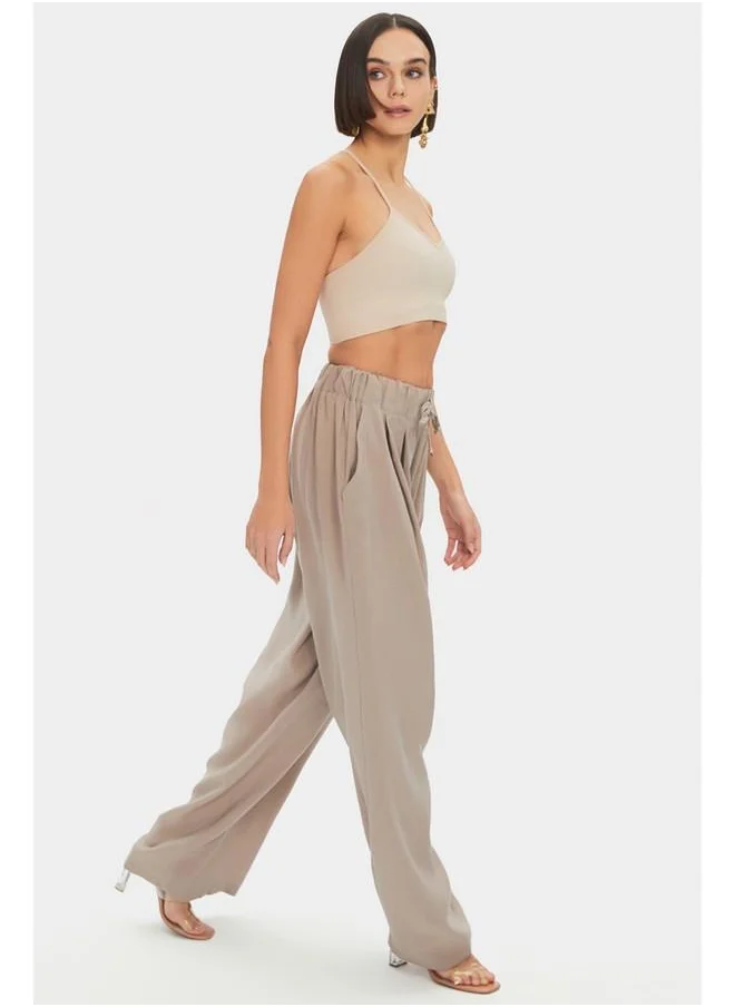 جون June Viscose Blend Flowy Trouser Mink