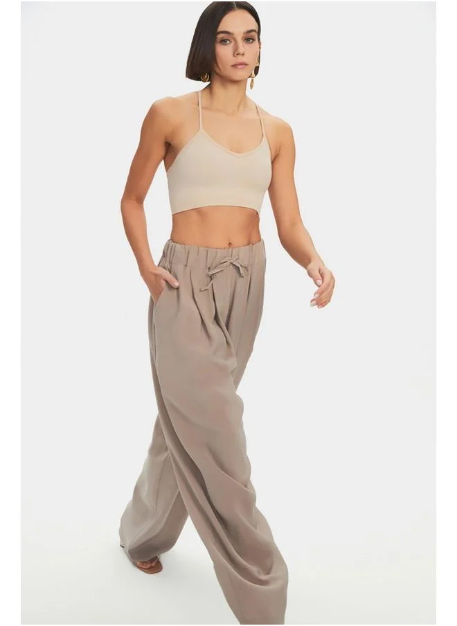 جون June Viscose Blend Flowy Trouser Mink