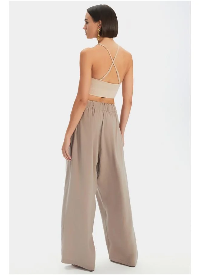 جون June Viscose Blend Flowy Trouser Mink