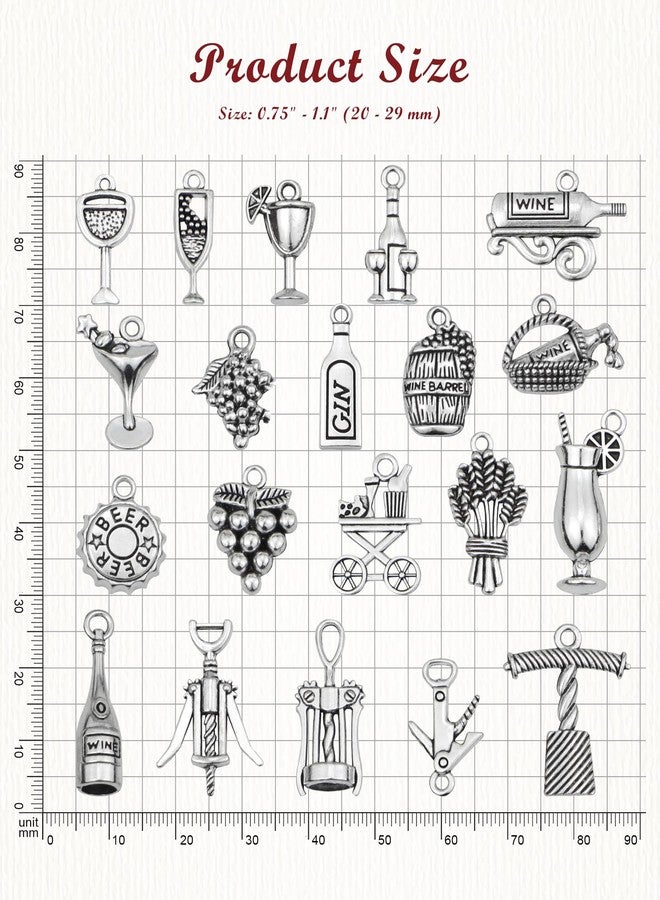 JIALEEY 63 PCS Wine Themed Charms Mixed Grape Cocktail Shape Charms Wine Opener Pendants DIY for Necklace Bracelet Jewelry Making and Crafting - Image 2