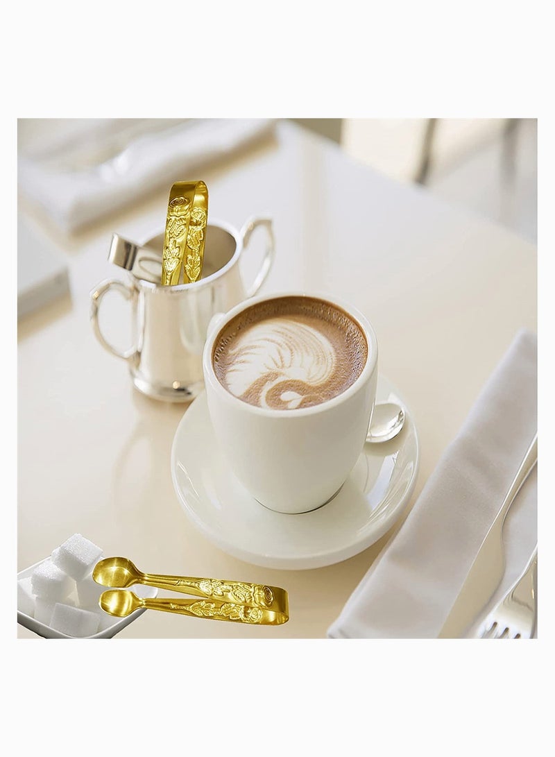 Zikra Food Tongs 3Pcs Mini Serving Tongs Rose Stainless Steel Sugar Cube Tongs Sliver Small Ice Tongs for Tea and Coffee Party Appetizers Desserts by Sunenlyst 10.5X1.7CM Gold - Image 2