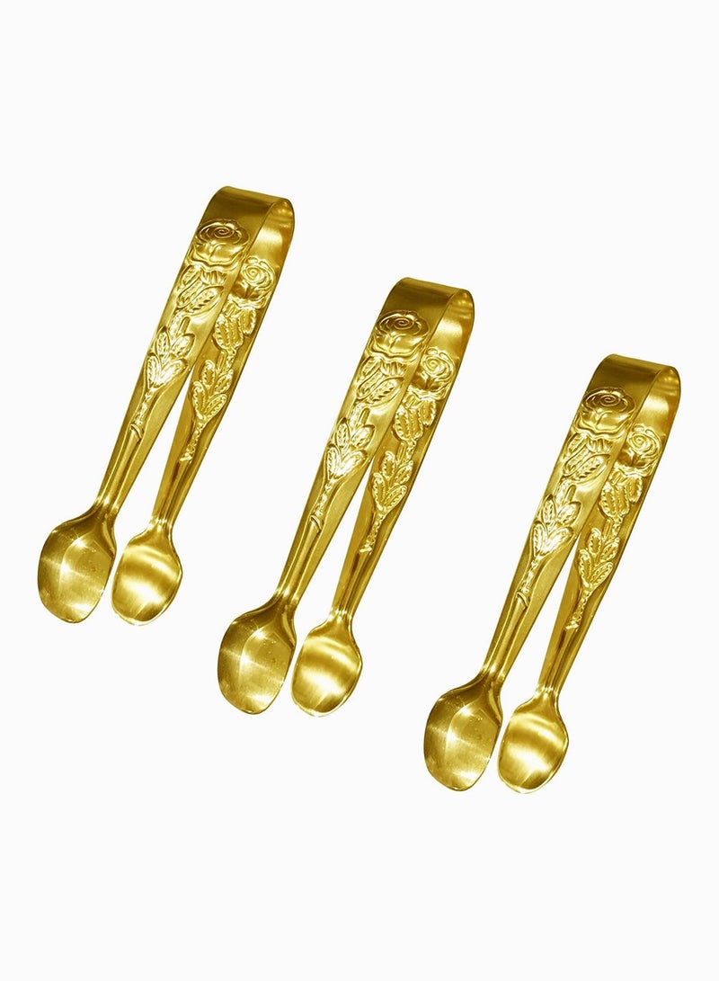 Zikra Food Tongs 3Pcs Mini Serving Tongs Rose Stainless Steel Sugar Cube Tongs Sliver Small Ice Tongs for Tea and Coffee Party Appetizers Desserts by Sunenlyst 10.5X1.7CM Gold - Image 1