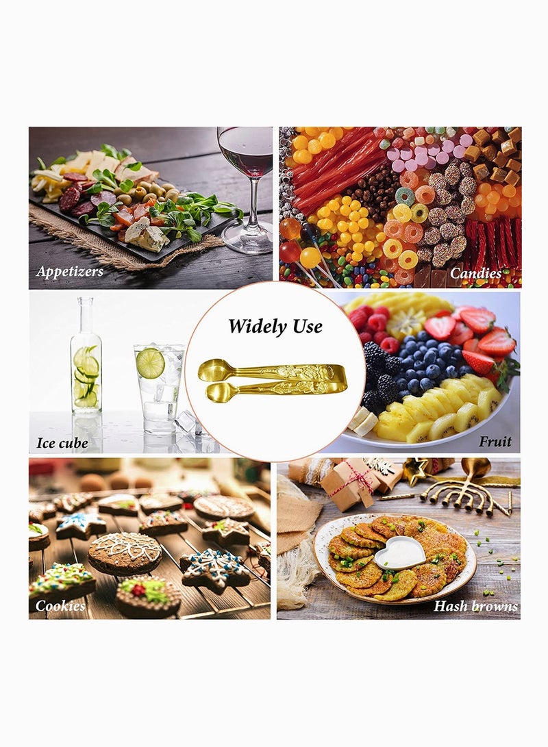 Zikra Food Tongs 3Pcs Mini Serving Tongs Rose Stainless Steel Sugar Cube Tongs Sliver Small Ice Tongs for Tea and Coffee Party Appetizers Desserts by Sunenlyst 10.5X1.7CM Gold - Image 3
