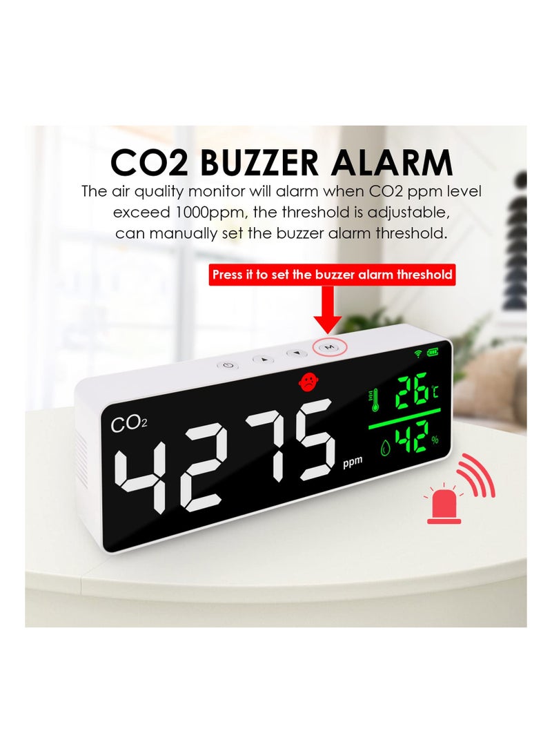 Smart WiFi CO2 Detector, 11'' LED Display CO2 Monitor Air Quality Monitor for Carbon Dioxide, Humidity, Temperature, App Control Air Quality Tester with Alarm for Home, Office, Grow Tents, etc. - Image 4