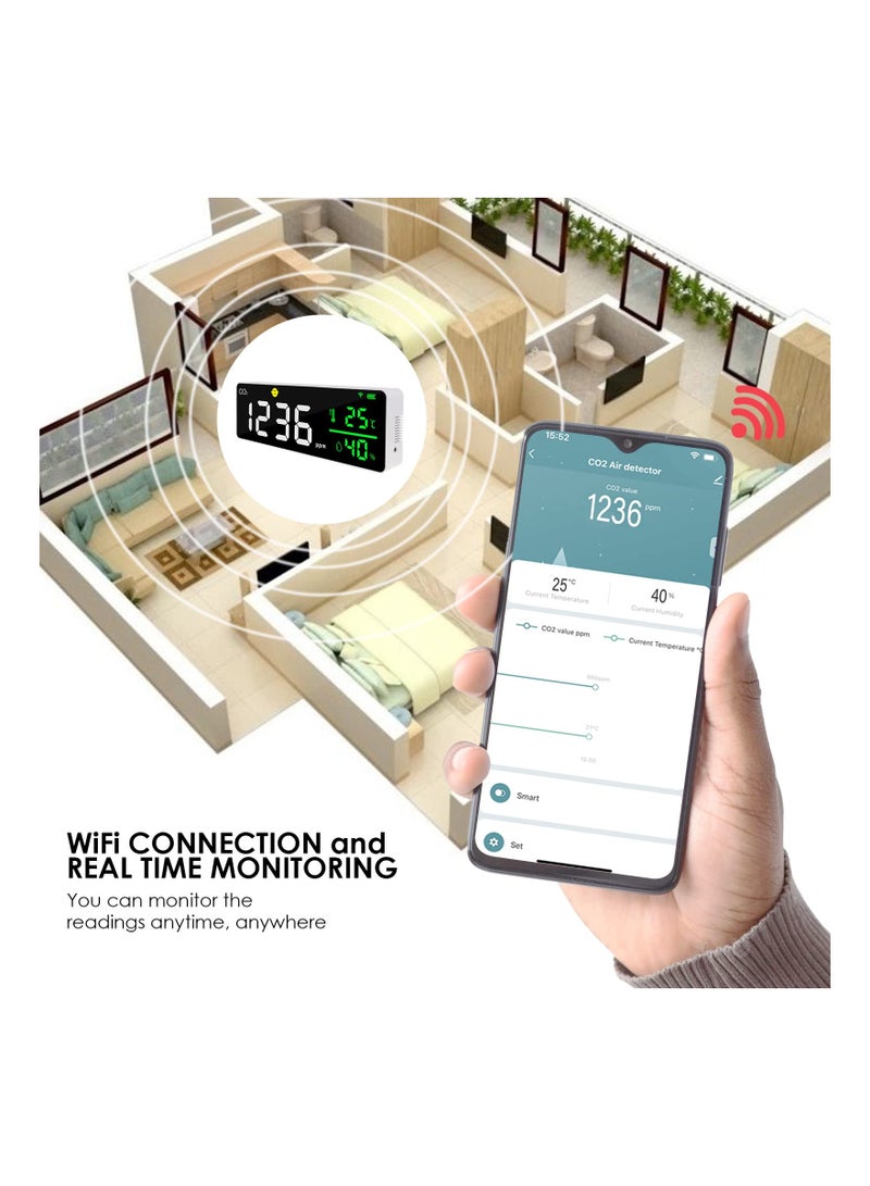 Smart WiFi CO2 Detector, 11'' LED Display CO2 Monitor Air Quality Monitor for Carbon Dioxide, Humidity, Temperature, App Control Air Quality Tester with Alarm for Home, Office, Grow Tents, etc. - Image 3