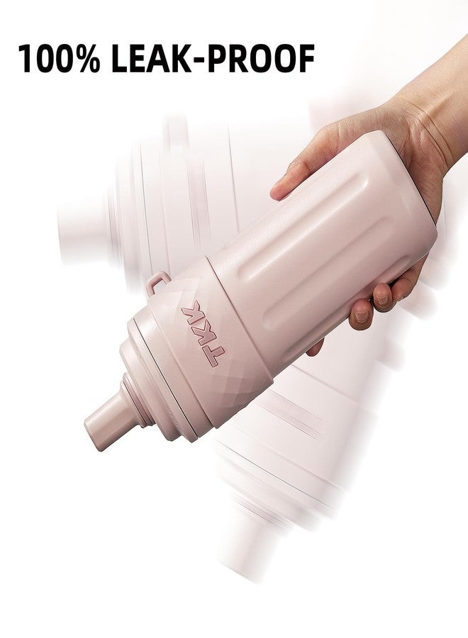 تي ك ك كوب سفر TKK سعة 17 أونصة، مبطن بالسيراميك مع غطاء مزود بماصة، كوب قهوة مزدوج الجدار معزول بتفريغ الهواء من الفولاذ المقاوم للصدأ، زجاجة ماء مثلجة مانعة للتسرب مع حزام حمل للمشروبات الساخنة والباردة، لون وردي - Image 4