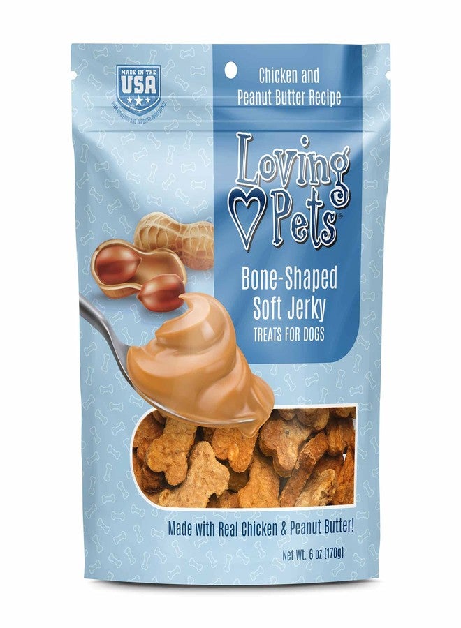 Loving Pets - Soft Chew Jerky (Bone-Shaped, Chicken & Peanut Butter Recipe) USA Made Dog Treats - Image 1
