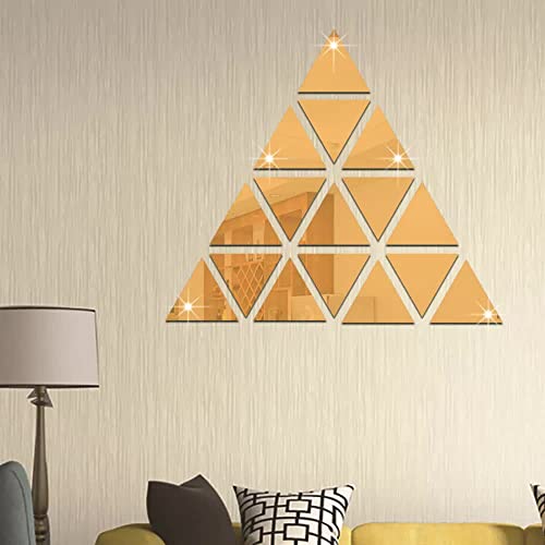 WallDaddy - 16 Triangle Gold Mirror Wall Sticker | 3D Acrylic Mirror Stickers For Wall | Size- (15x7.5) Cm | Decorative Mirror Sticker for Living room | Bedroom | Bathroom | Kitchen Etc. (Pack of -16) - Image 1