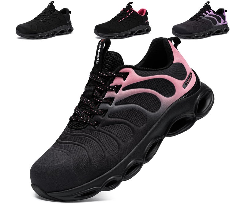 LARNMERN Steel Toe Shoes for Women Lightweight Safety Shoes Sneakers Comfortable Steel Toe Sneakers Work Colorful Breathable Fashionable Footwear (8, Peach Pink) - Image 1
