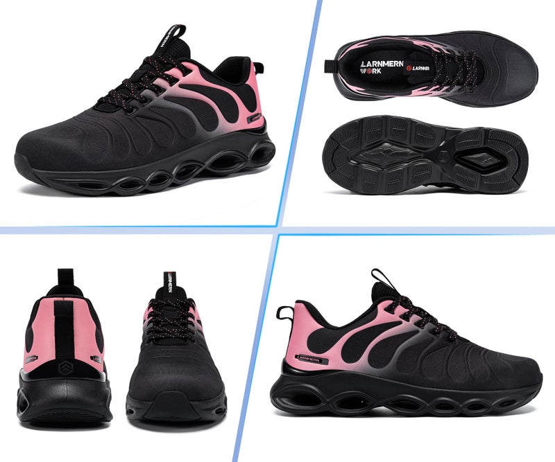 LARNMERN Steel Toe Shoes for Women Lightweight Safety Shoes Sneakers Comfortable Steel Toe Sneakers Work Colorful Breathable Fashionable Footwear (8, Peach Pink) - Image 3