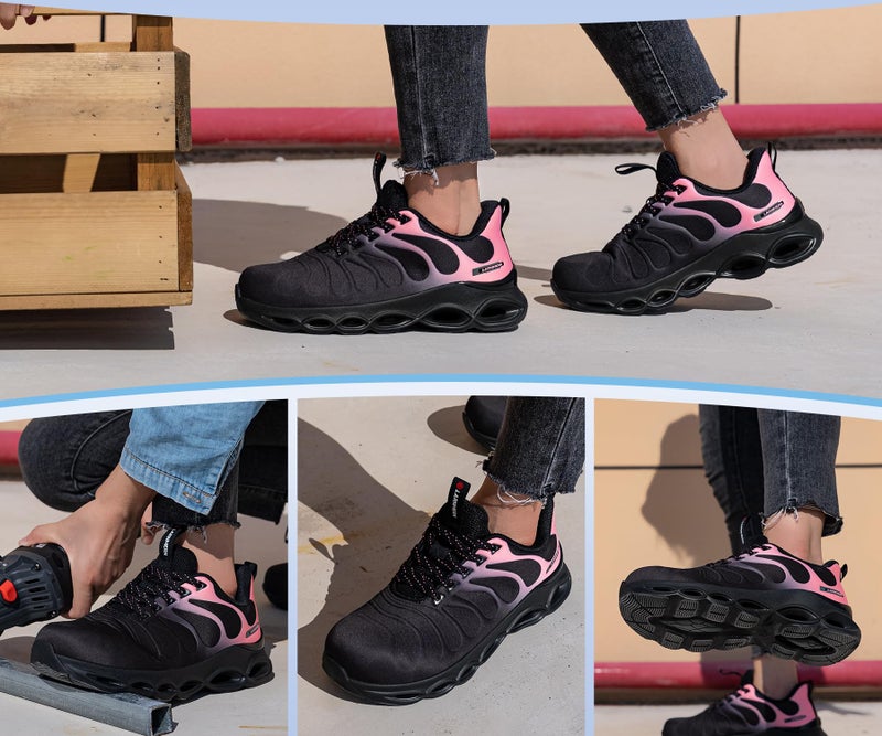 LARNMERN Steel Toe Shoes for Women Lightweight Safety Shoes Sneakers Comfortable Steel Toe Sneakers Work Colorful Breathable Fashionable Footwear (8, Peach Pink) - Image 2