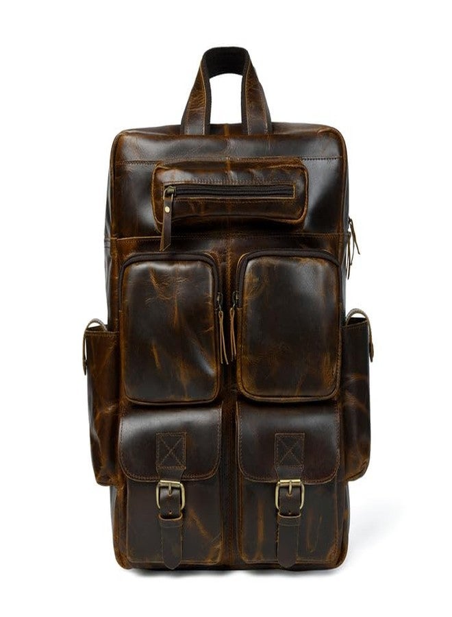 MaheTri Prime Multi Functional Genuine Leather Laptop Bag(15.6") | Handcrafted Leather Backpack with Padded & Adjustable Backstraps | 7+ Zipper Pockets | Padded Laptop Sleeve | Travel & College Bag - Image 4