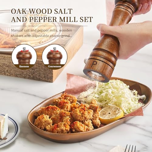 Haomacro Wooden Salt and Pepper Grinder Set Refillable Salt Pepper Mills Adjust for Coarseness Crafted of Solid Oak Wood with Ceramic Stainless Steel Core 8 Inches 2 Packs - Image 3
