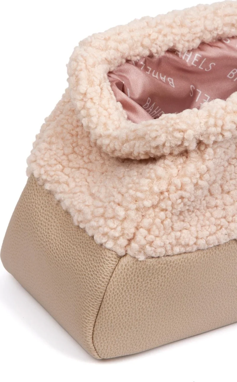 Bahels Women's Special Design Beige Plush Teddy Clutch Portfolio Bag