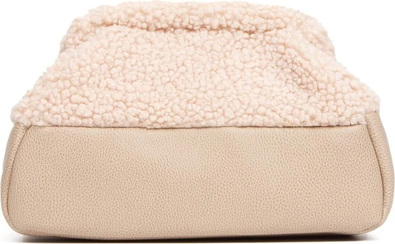 Bahels Women's Special Design Beige Plush Teddy Clutch Portfolio Bag